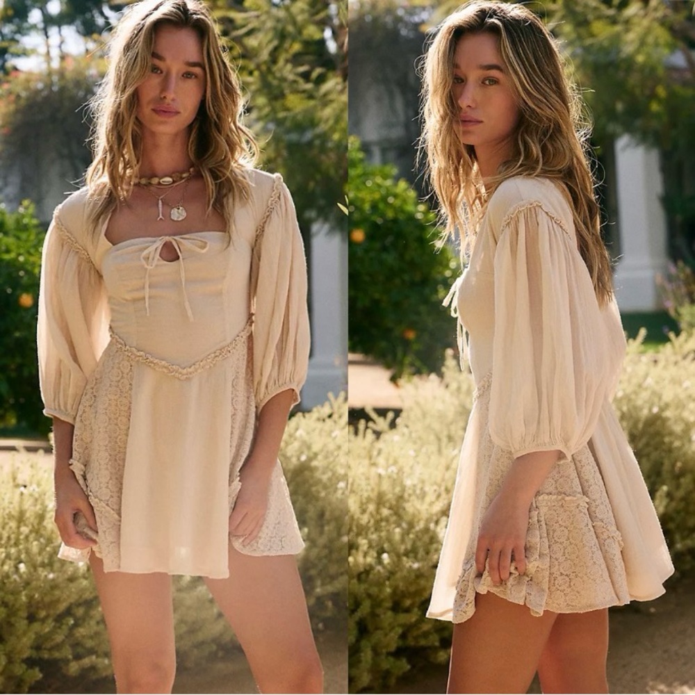 NWT free people boho bohemian Cream mini Dress, size Xs